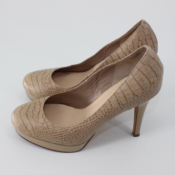 COLE HAAN Leather Platform High Heel Reptile Print Neutral Taupe brown 8.5 - Picture 6 of 10